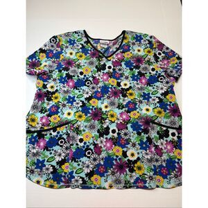 Scrubstar Floral Print Short Sleeve Scrub Top Size 3XL
